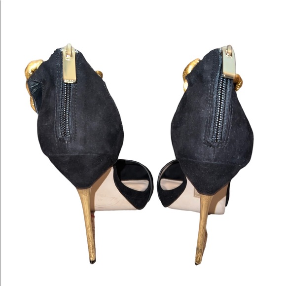 Black Suede and Gold Chain Heels size 41 - Picture 3 of 5